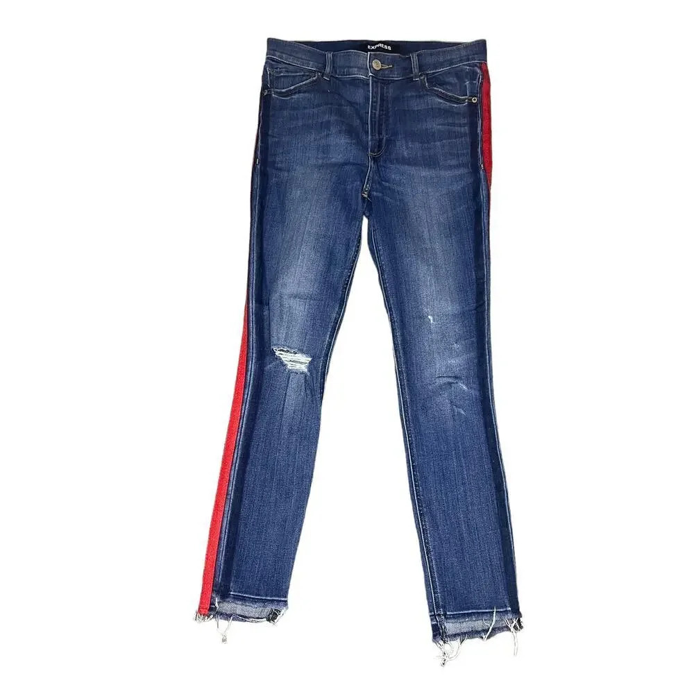 Express Jeans Women's Size‎ 8R High-Rise Ankle Jeggings with Red Side Stripe
